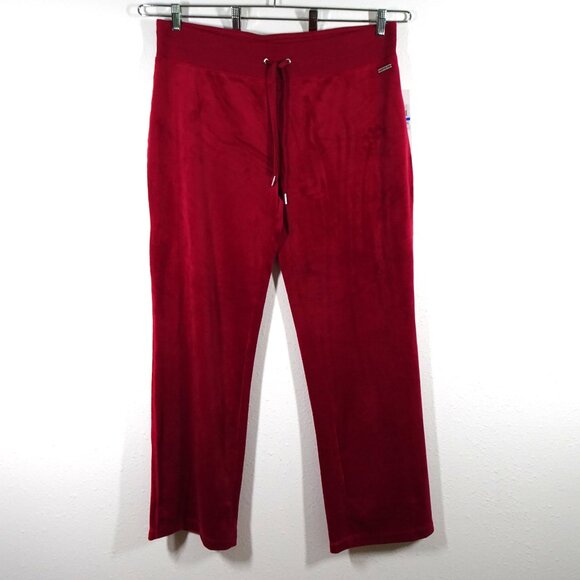 Calvin Klein Velour Pants Women's Size XL Red Pull On Elastic Waist Wide Leg - Picture 2 of 11
